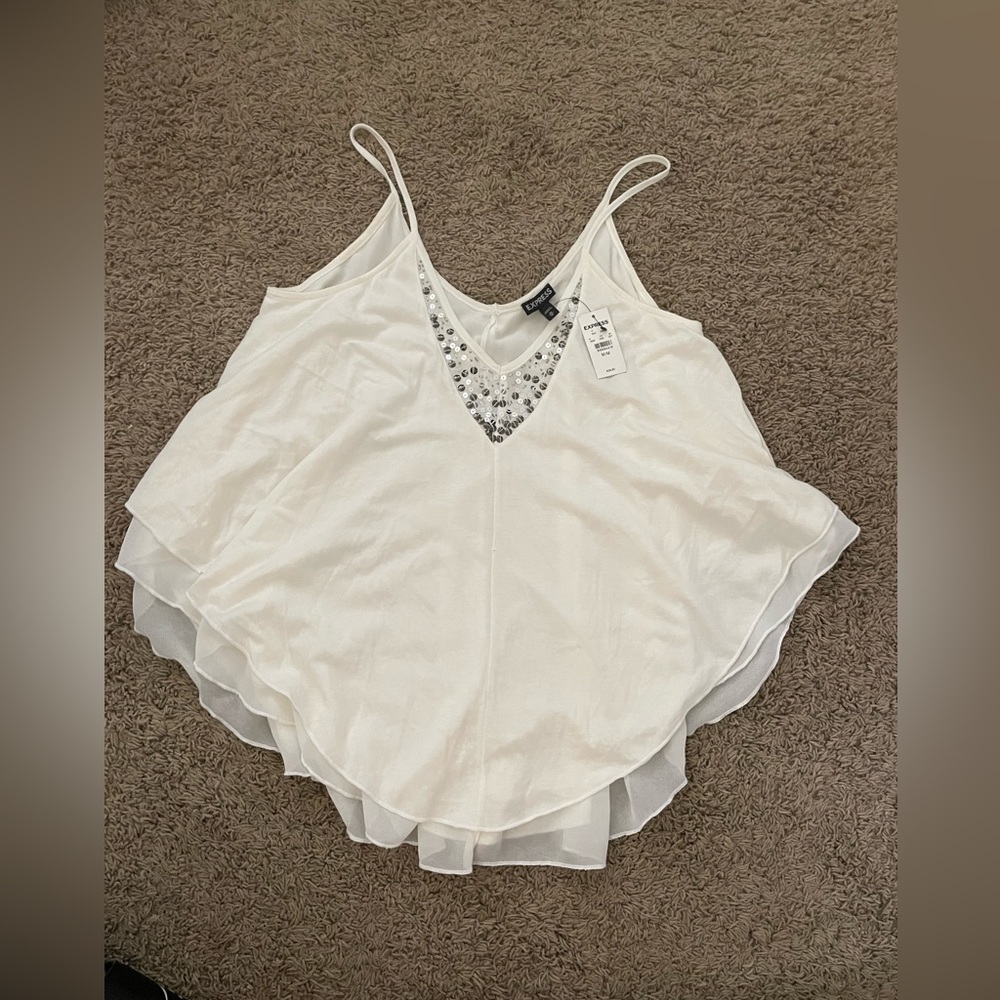 Express White Flowy Tank Top *Brand New* with sequins